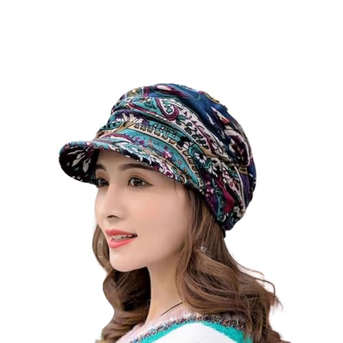 IhLuX Berretto a Tesa Corta Pieghettato Floreale, Cappelli da Strillone per Donna, Cappello Invernale in Velluto Vintage Caldo, Cappelli d'artista (One Size,B)