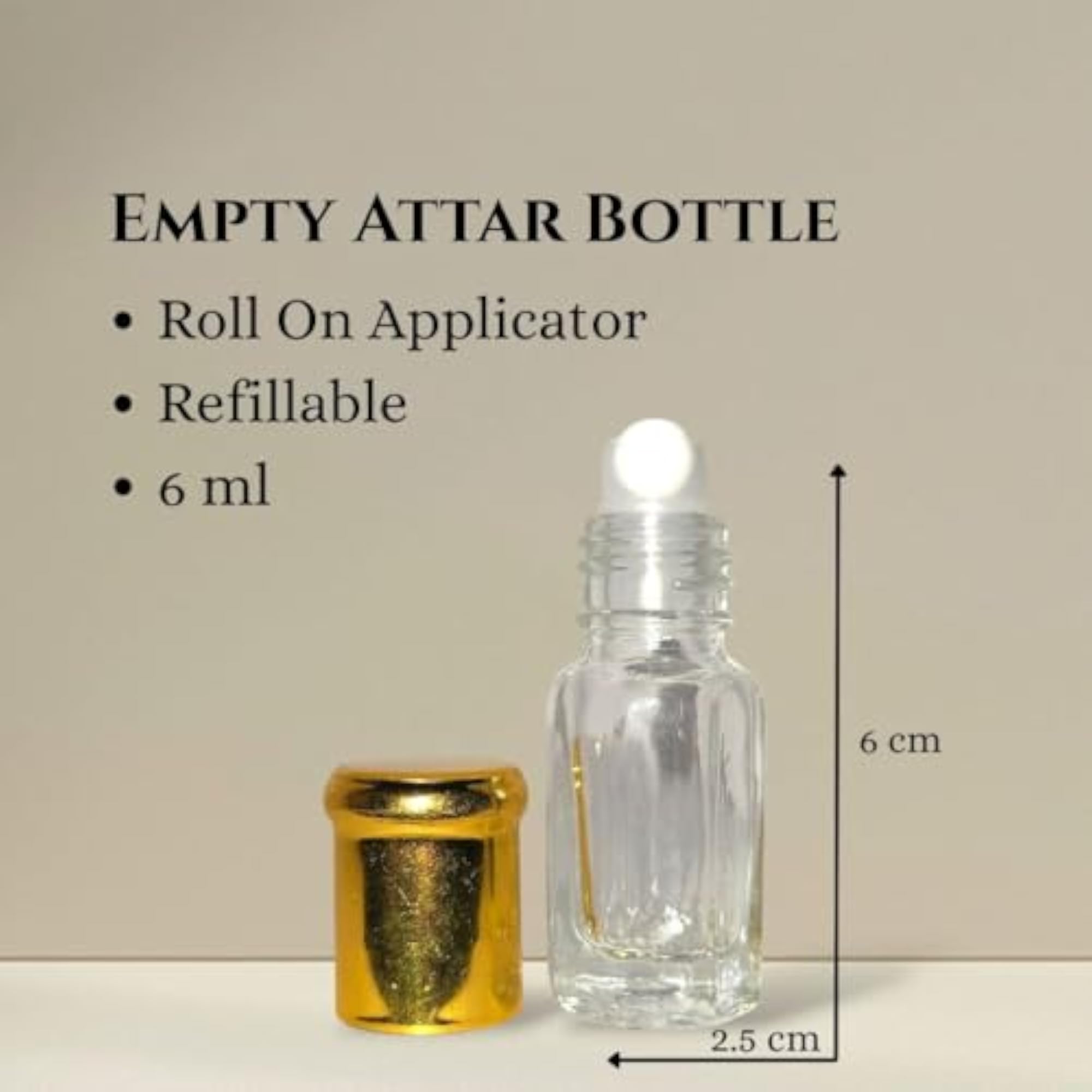 Pack of 3-6ml Empty Glass Attar Bottles with Roll-On