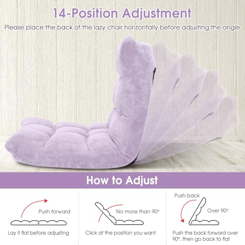 Image of Giantex Floor Chair with Back Support, 14 Adjustable Position, Padded Sleeper Bed, Couch Recliner, Folding Gaming Floor Chairs for Adults, Living Room, Bedroom, Yoga, Meditation, Light Purple