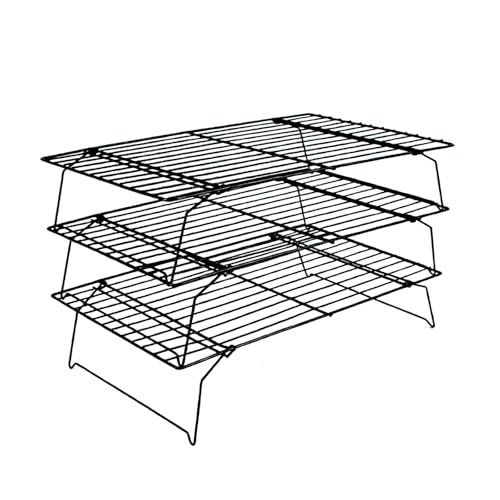 YUNYDSM Auskühlgitter, (40x25cm) 3-Töckiges Tapelbar Kuchenauskühler, Antihaft, Kohlenstoffstahl & Platzsparend, Kuchengitter Auskühlgitter für Kuchen Grillen Kekse Plätzchen & Abtropfen Schwarz