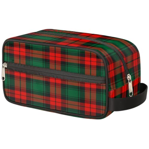 Christmas Baofu Grid Green Red Travel Toiletry Bag for Women Men Lightweight Cosmetic Makeup Bag Organizer Waterproof Shaving Bag Dopp Kit with Large Capacity for Toiletries and Shaving Accessories