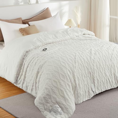 STARBEDIA Heated Comforter Blanket Queen Size with Wireless LCD Controller, Tufted Fast Heating Electric Quilt, 6 Heat Levels & 2-10H Time Settings, UL Certified, White Queen 90