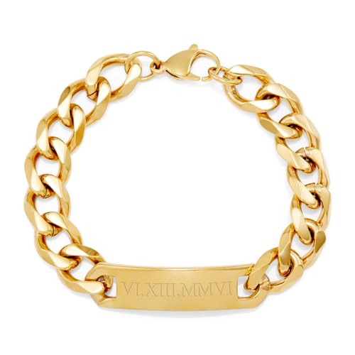 Men's Personalized Gold Roman Numeral Date Bracelet, 8.5