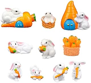 Easter Landscape Ornament,10Pcs Resin Bunny Rabbit Miniature Landscape Ornaments, Miniatures Micro Landscape Rabbit Ornaments Kids Gift for Tabletop,Car Ornaments,Plant Decorative Garden Accessories