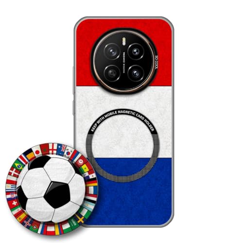 JGOYGYI Case for Honor Magic 7 with Magnetic Detachable Collapsible Grip Stand, Shockproof Silicone Bumper Cover, French Flag Football Design,Pattern 5