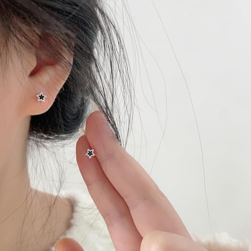 Reffeer Solid 925 Sterling Silver Tiny Black Star Stud Earrings for Women Teen Girls Cute Star Earrings Studs3