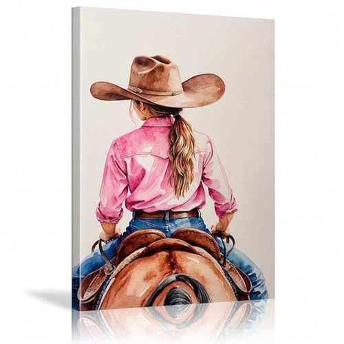 Affiches d'art équitation western grand format 80x110 cm sur toile rose durable
