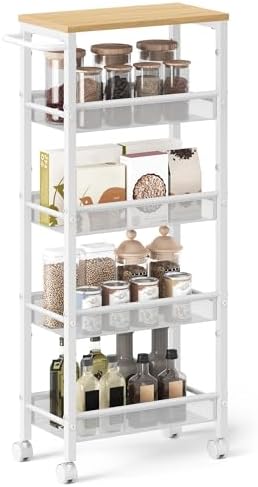 VASAGLE Slim Rolling Cart, 5-Tier Storage Cart, Narrow Cart with ...