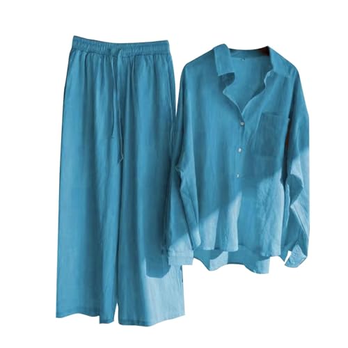 Chemise boutonnée en coton femme grande taille pantalon long pyjama satin