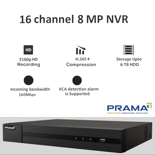 Image of PRAMA PT-NR2A16-Q1 16 Channel 8MP Network Video Recorder with H.265+ Compression, 1 SATA Interface Supporting HDD up to 6TB, 4K HDMI & VGA Dual Output, Gigabit Network.