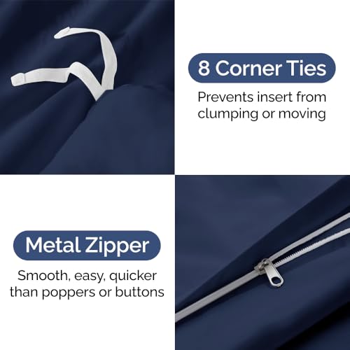 Image of Duvet Cover Oversized Queen Size Set - Extra Soft Oversized Queen Duvet Cover 98 inch x 98 inch with 2 Pillow Shams for Women, Men, Kids & Teens - Comfy Hotel Luxury with Zipper Closures and Ties (Navy Blue)
