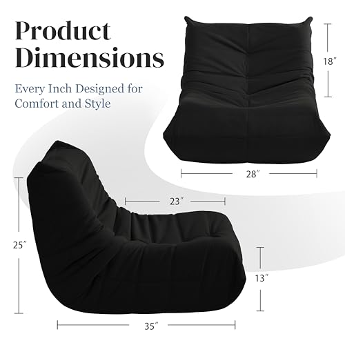Image of Bean Bag Chair, Fireside Chair Bean Bag Sofa for Adults, Bean Bag Chairs for Teens with High-Resilience Foam, Memory Foam & Non-Slip Base Bean Bag for Living Room, Bedroom, Office (Suede, Black)