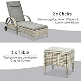 Sonnenliege Gartenliege Tisch 3er-Set Gartenmöbel Polyrattan Metall Grau - 5