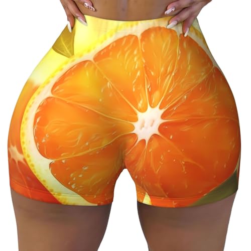 Cutting up an Orange Pattern Sports Shorts, high Elastic Slim Fitness Pants, Suitable for Yoga/Leisure/Daily wear
