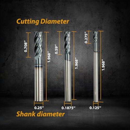 Image of 6Pcs Carbide End Mill Set 1 /8 inch 3 /16 inch 1 /4 inch 5 /16 inch 3 /8 inch 1 /2 inch 4 Flute AlTiN Coated HRC 45-55 for Alloy Steels Hardened Steel Metal CNC Router Bits