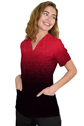 Women's Medical Nursing Ombre Scrub Uniform Print Top Gt Performance-Heather Red/Black-Small #TOP1