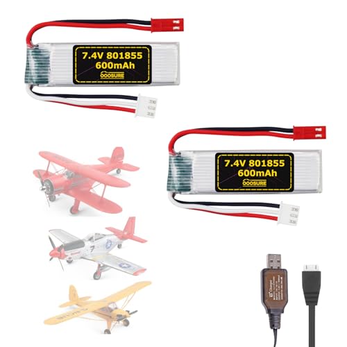OooSure 7.4V 600mAh 801855 Battery Compatible with WLtoys Toys XK A280 A160 A300 RC Airplane, P51 Mustang 4 Channel 6G/3D Brushless 2.4G Remote Control Airplane with 2S USB Charging Cable