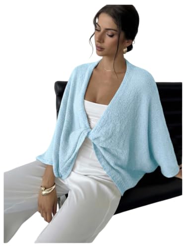 Image of GORGLITTER Women's Cropped Wrap Sweater Bat Wing Knit Poncho Tops