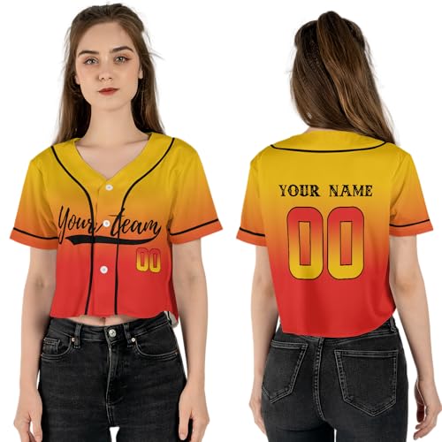 Camelliaa Shop Personalized Name Custom Request Stripe Line Color Crop Top Baseball Jersey XS-XL, Cropped Baseball Fan Jersey (Multi 01)