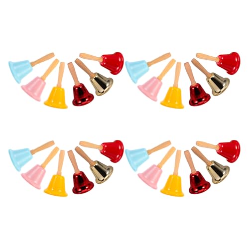 Cabilock 24 Unidades Campanas de Mano con Mango de Madera de Colores Surtidos Campanas Navideñas de Metal para Fiestas Bodas y Atención Clase Timbre de Servicio para Eventos y Cena