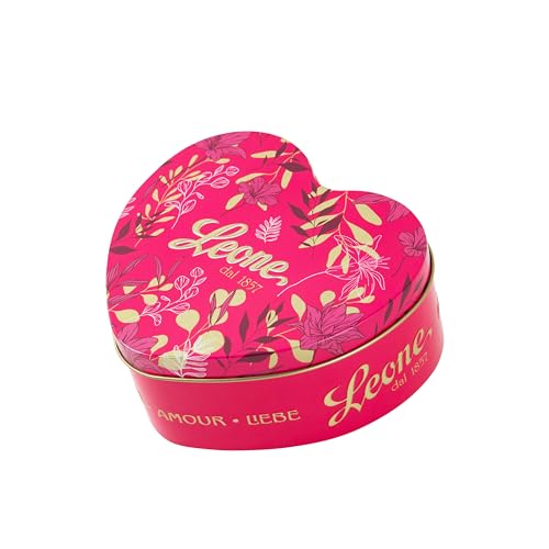 Leone depuis 1857 - Boîte en métal Cœur avec Boules Assorties – Pâtes de fruits Enrobées de Chocolat Noir 70%- Sans Gluten – Coffret Cadeau de 100g