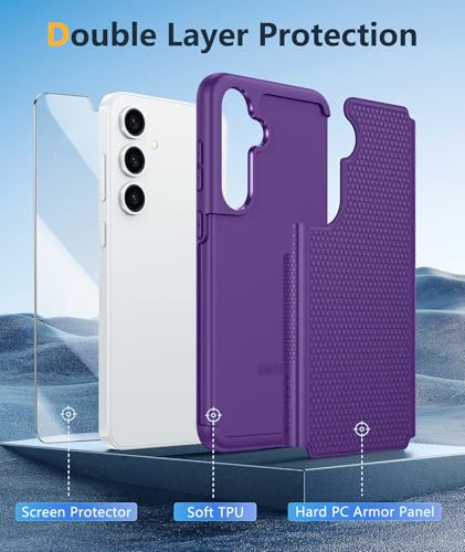 Image of FNTCASE for Samsung Galaxy S25 Case: Dual Layer Heavy Duty Cell Phone Protective Cover Shockproof Rugged with Non-Slip Textured - Military Drop Protection Bumper Tough - 2025, 6.2 inch (Purple)