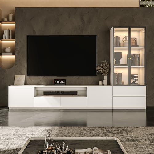 ATJafurn 102" White Modern Entertainment Center for 85 inch TV,