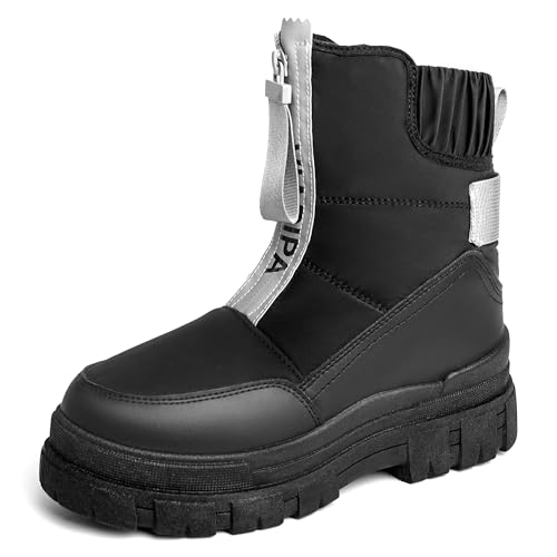 Winter Boots for Women Waterproof, Snow Boots for Women, Womens Mid Calf Low Heel Zip Up Anti-Slip Warm Booties Comfortable for Outdoor Walking Hiking