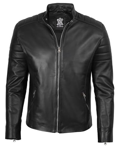 Image of fjackets Cafe Racer Mens Leather Jacket - 100% Real Lambskin Leather Jacket Men Moto Style
