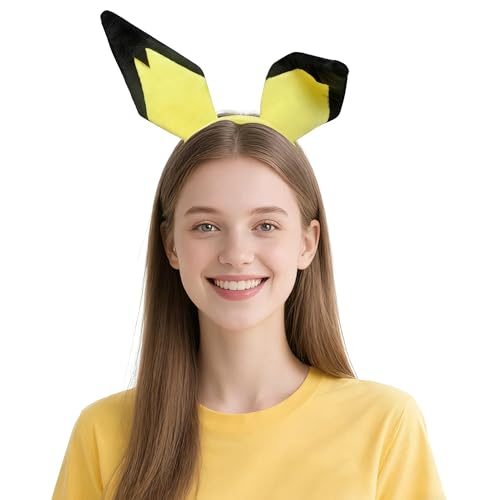Kinyazre Yellow Cartoon Ears Headband Anime Cosplay Costume for Halloween Festival Theme Party