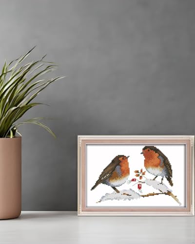 Image of CaptainCrafts Cross Stitch Kits Full Range Counted Fabric DIY Art Needlecrafts Embroidery Kit for Adults Beginner (Unpreprint 14CT, Two Little Birds) | Unprinted 14CT Fabrics, Two Little Birds Cross Stitching, DIY Hand Embroidery, Relaxing Crafts