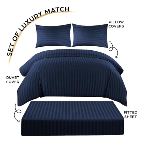 Parure de lit satin de qualité supérieure avec drap bleu marine