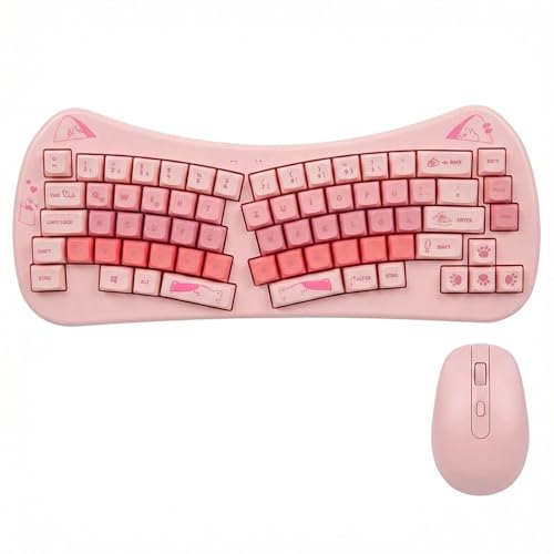 Rii Ergonomische Tastatur und Maus Rosa Katzenohren-Design QWERTZ Kabellos 2 4GHz Kompaktes Schreibgerät für Laptop PC Computer für Home Office Kinder Jugendliche Mädchen Geschenk