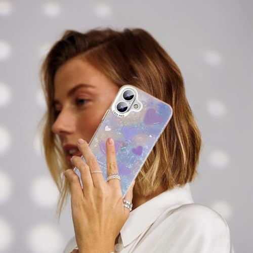Image of mobistyle Designed for iPhone 16 Plus Cover Cool Shining Shell Love Heart Pattern Design with TPU Edges Phone Back Cover Case for Girls & Women (Purple)