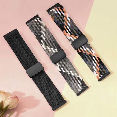 Image of HSWAI Magnetic Braided Compatible with Fitbit Versa 4 Bands for Women /Versa 3 /Sense /Sense 2 Bands, Soft Stretchy Sport Strap Woven Loop Elastic Nylon Wristbands Men