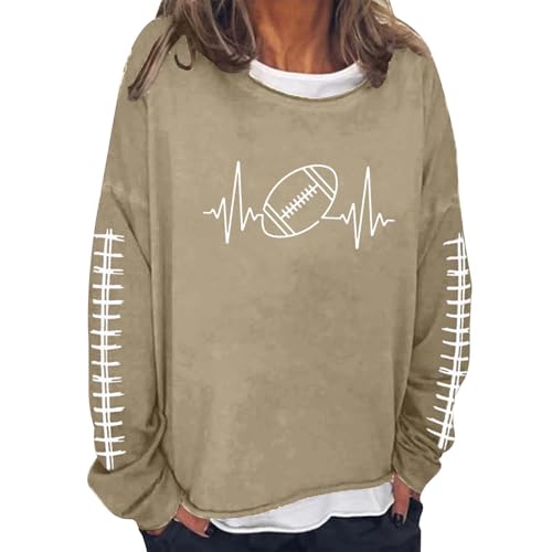Sudadera genérica para mujer sin capucha estampada Rugby Cuello redondo manga larga corte casual cómodo, ropa atlética urbana, beige, XL