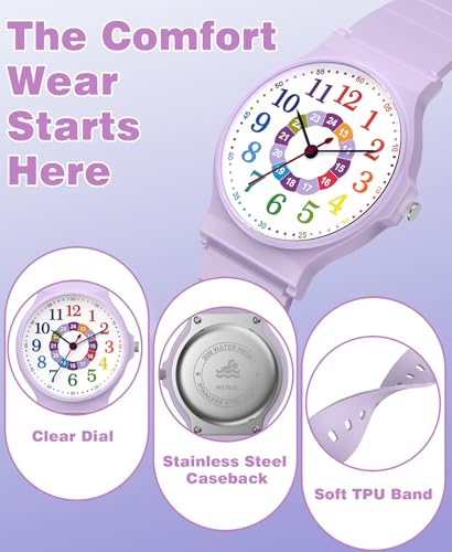SOCICO Kids Analog Watch for Boys Girls, Easy to Read Learning Time Watch, Waterproof, Soft Band Wristwatch for Child Teens Ages 5-15, Great Gift for Kids Children4