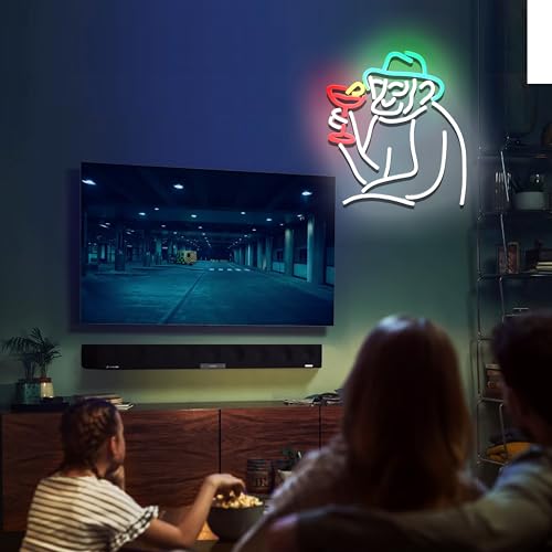 Image of Monkey Cocktail Retro Bar Neon Sign Cocktails Bar Neon Light Up Sign Dimmable for Room Wall Decor Man Cave Game Room 12.6 inchx13.6 inch