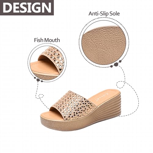 Womens Rhinestone Platform Wedge Orthotic Sandals Summer Fashion Fish Mouth Open Round Toe Comfy Slip On Walking Arch Support Slides For Casual Beach Vacation Daily Indoor&Outdoor3