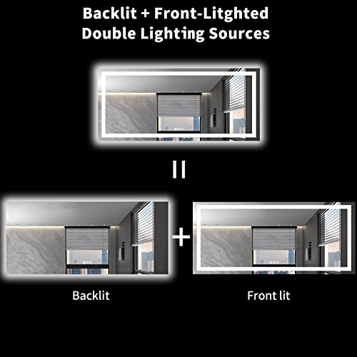 LOAAO 72X32 LED Bathroom Mirror with Lights, Anti-Fog, Dimmable, Backlit + Front Lit, Lighted Bathroom Vanity Mirror for Wall, Shatter-Proof, Memory Function, ETL Listed