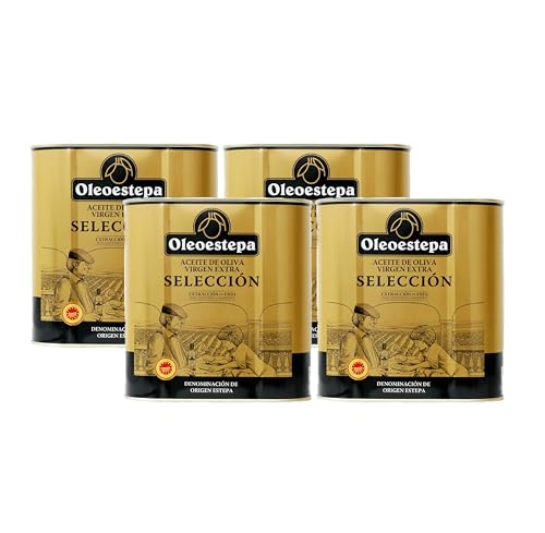 Oleoestepa Selección – Aceite de Oliva Virgen Extra Pack 4 x 2,5L – DOP Estepa – Extracción en frío – Variedades de la comarca – Frutado fresco – Producción sostenible – Uso arroces y repostería fina