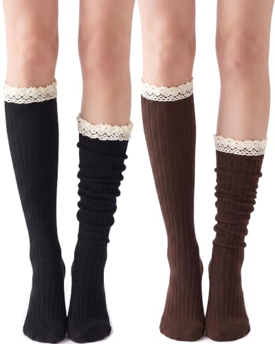 Image of Syhood Cotton Women thigh high socks with Lace Trim over the knee High Socks Boutique Lace Tall Boot Stockings for Women