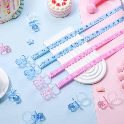 Image of 100 Pieces Baby Shower Pacifiers Necklace, Cute Acrylic Pacifier Necklaces for Chupones para Baby Shower Games Charm, Party Favors, Decorations DIY, Gender Reveal Table Scatter(Pink&Blue)