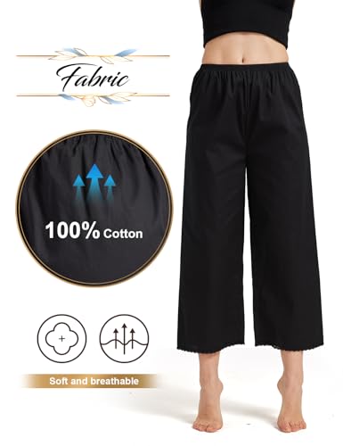 Image of Women Cotton Half Slip Pettipants for Under Dress with Lace Trim Victorian Pajama Pants