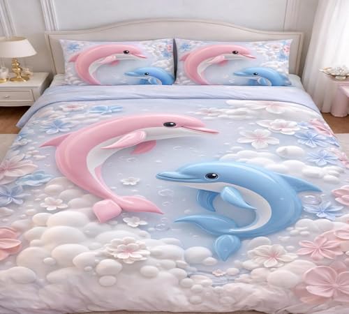 Image of 7D Flat Bedsheet 400TC Sheet Set, Kids Design bedsheet, Floral Design, Decorative Bedding with Daisy Pattern, Kids Room Decor, 90X100 Inch (Fish)
