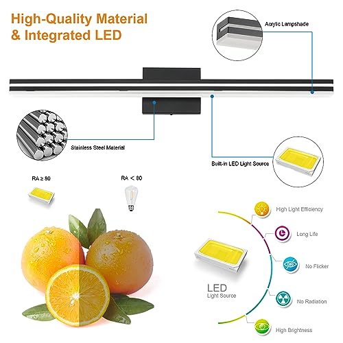 Image of SineRise 32-Inch LED Modern Bathroom Vanity Light Bar, Matte Black Modern Acrylic Bathroom Wall Lighting Fixtures Over Mirror (Cool White 6000K)