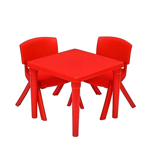 A406 Children Table and Chairs Set Study Desk for kids Study Table Toddler Chair Blue Red Pink Yellow Green Nursery Furniture (Table + 3 Chairs, Red)