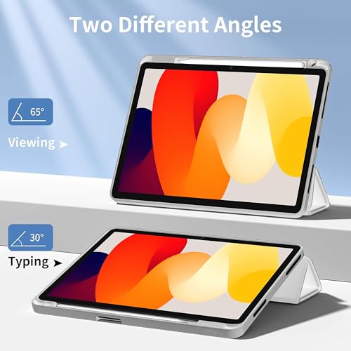 Image of TGK Rotating Case for Redmi Pad SE 11 inch with Pencil Holder 360 Degree Rotation Protective Trifold Stand Cover Clear Back (Grey)