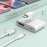 【Apple MFi Certified】Lightning to HDMI for iPhone to TV,1080P Video&Audio Sync Screen Display Digital AV Adapter with Charging Port,Plug&Play Converter to HD TV/Projector/Monitor for Lightning Devices