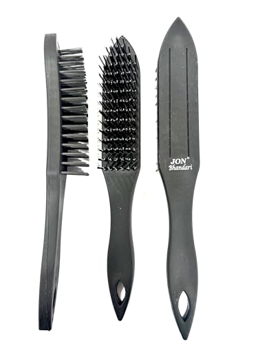Image of Jon Bhandari Tools 3pc Plastic Handle Wire Brush with Carbon Steel Bristles for Cleaning, Scrubbing, Rust & Paint removal and Polishing